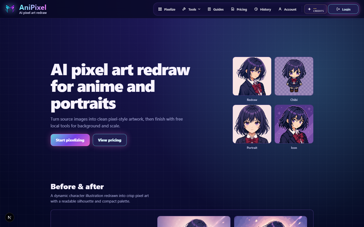 AniPixel home and product overview