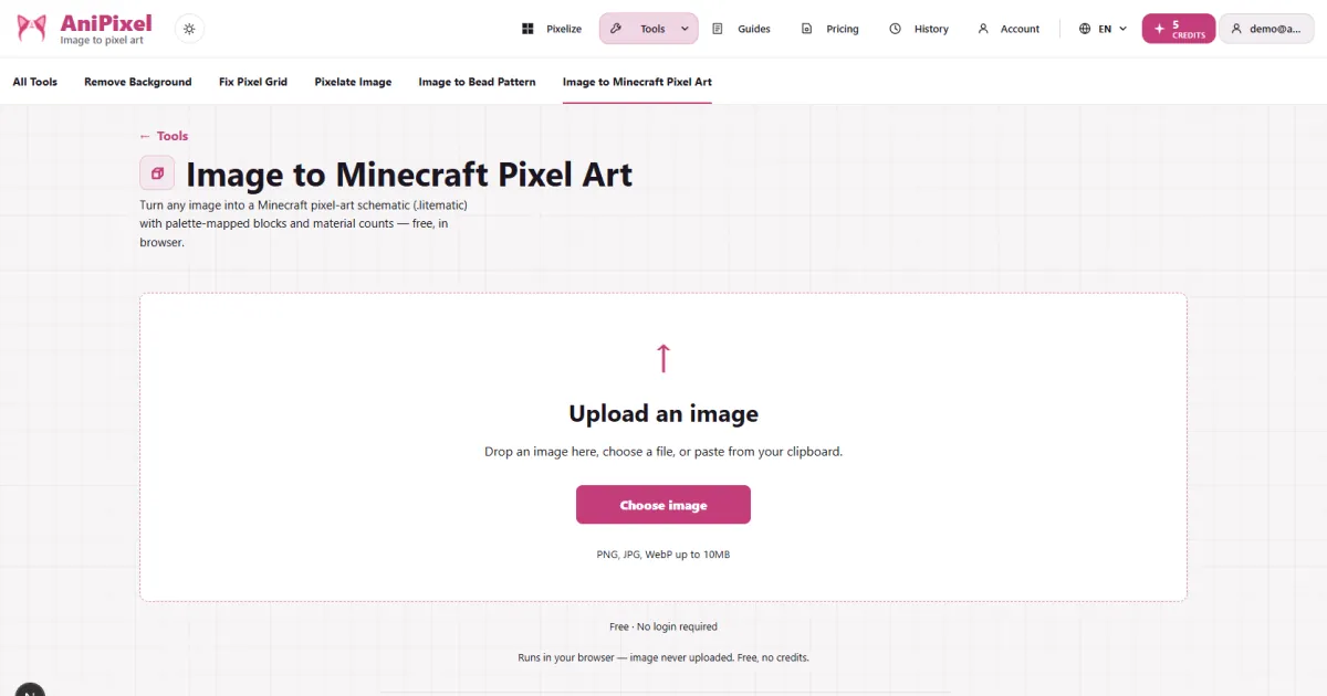 Convert an image into a Minecraft block blueprint with AniPixel