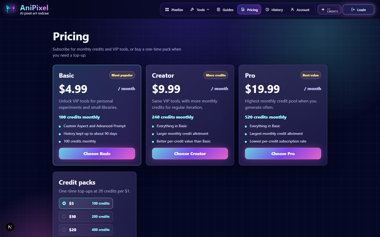 Compare plans on Pricing