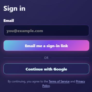 Sign-in options with email link and Google