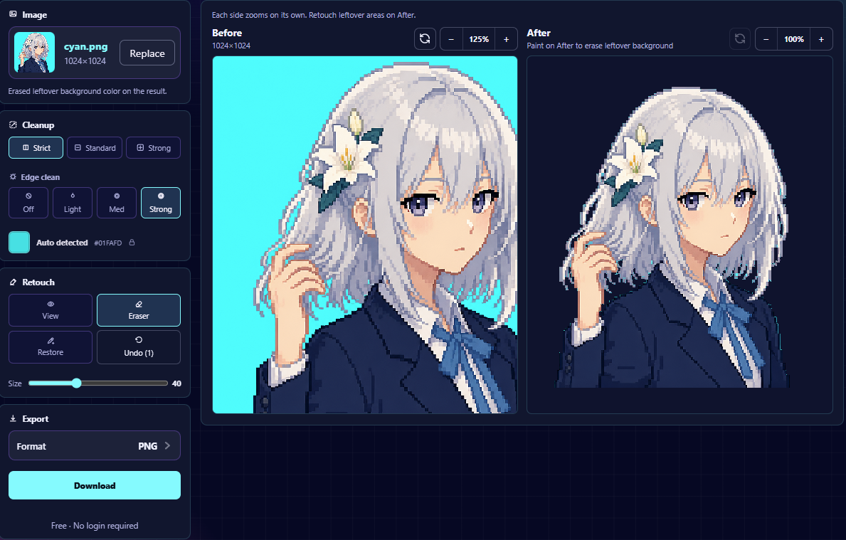 Remove Background tool after uploading a Pixelize sticker export